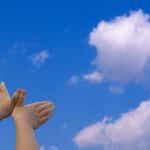 Child's Hands Imitating Bird in Sky